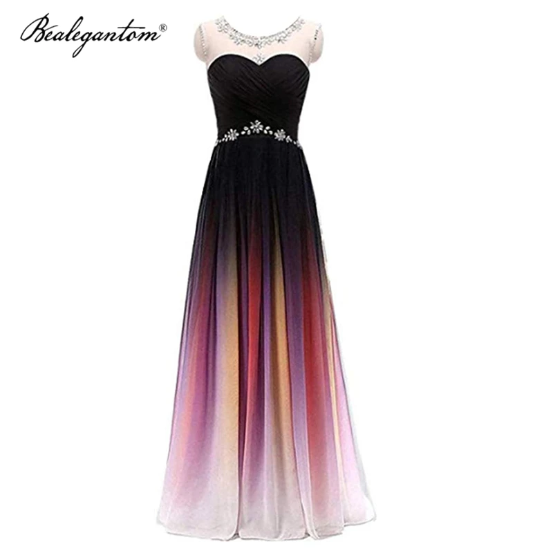 Bealegantom Gradient Chiffon Prom Evening Dresses One Shoulder Long Ombre Bridesmaid Celebrity Gown Vestidos De Noite PD1327