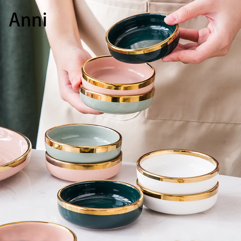 Gold Inlay Ceramic Dishes European Creativity Mini Seasoning Dish Dining Table Side Dish Fruit Bowl Sauce Plate Kitchen Utensils