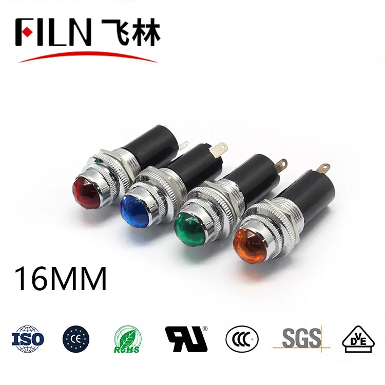 FILN 16mm Metal Ball head 12v 24v 220v 110v signal lights kitchen equipment led indicator lights without wire