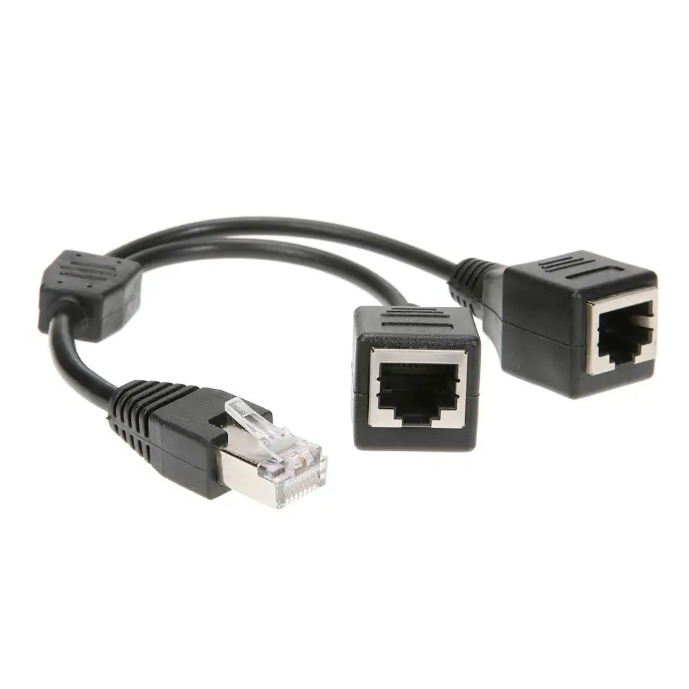 Black DSL Network RJ45 Male to 2 Female Splitter Adapter Connector Cable Ethernet Cables Adaptor Cord Wire Line