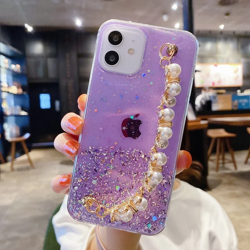 Luxury Glitter Transparent Phone Case For OPPO A97 5G Pearl bracelet Epoxy Soft Shockproof Bumper Back Cover A 97 5G