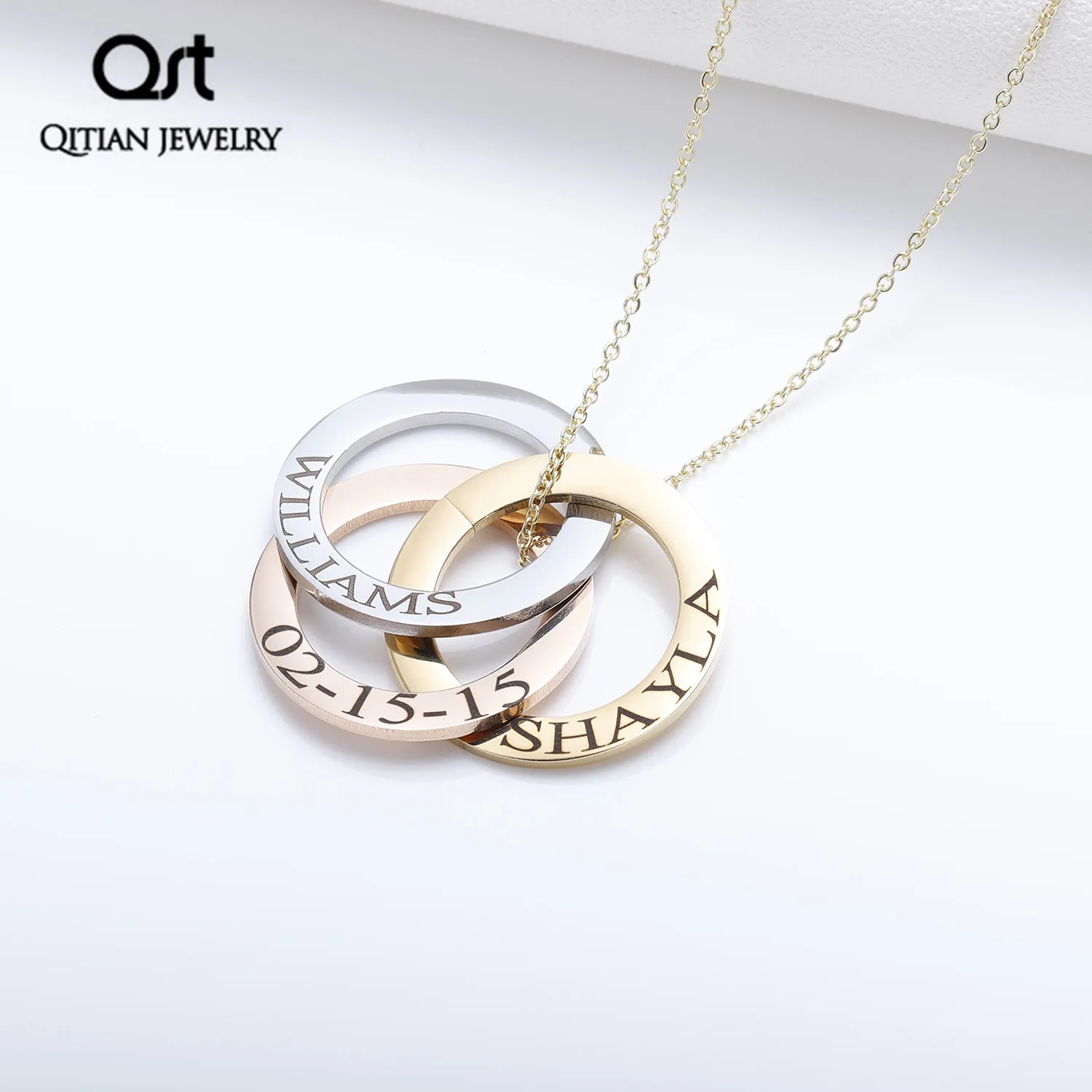 Three Circle necklace,Gift, Dainty and Interlocking circle necklace , Open circle charm Pendant 3 Colour Gold 3 Circles