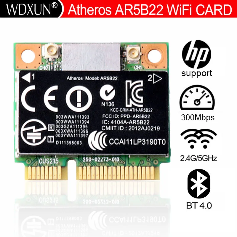 

Atheros AR5B22 AR9462 802.11a/b/g/n half Mini PCI-E 2.4G/5G Wifi Bluetooth 4.0 Wireless card for HP SPS 676786-001