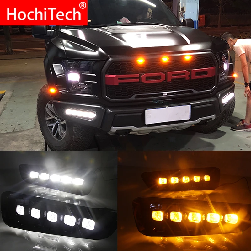 

For Ford Raptor SVT F150 2016 - 2018 Daytime running lights LED DRL Fog lamp driving lights with Yellow Turn Signal Function