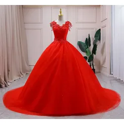 Lace Red V Neck Wedding Dress 2024 Simple Princess Ball Gown Wedding Dress Vestido  Noiva Customized