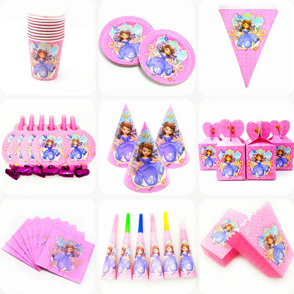 Disney Cartoon Sofia Princess Disposable Paper Cup Plates Napkins Banner Balloons Baby Shower Birthday Party Decoration Supplies