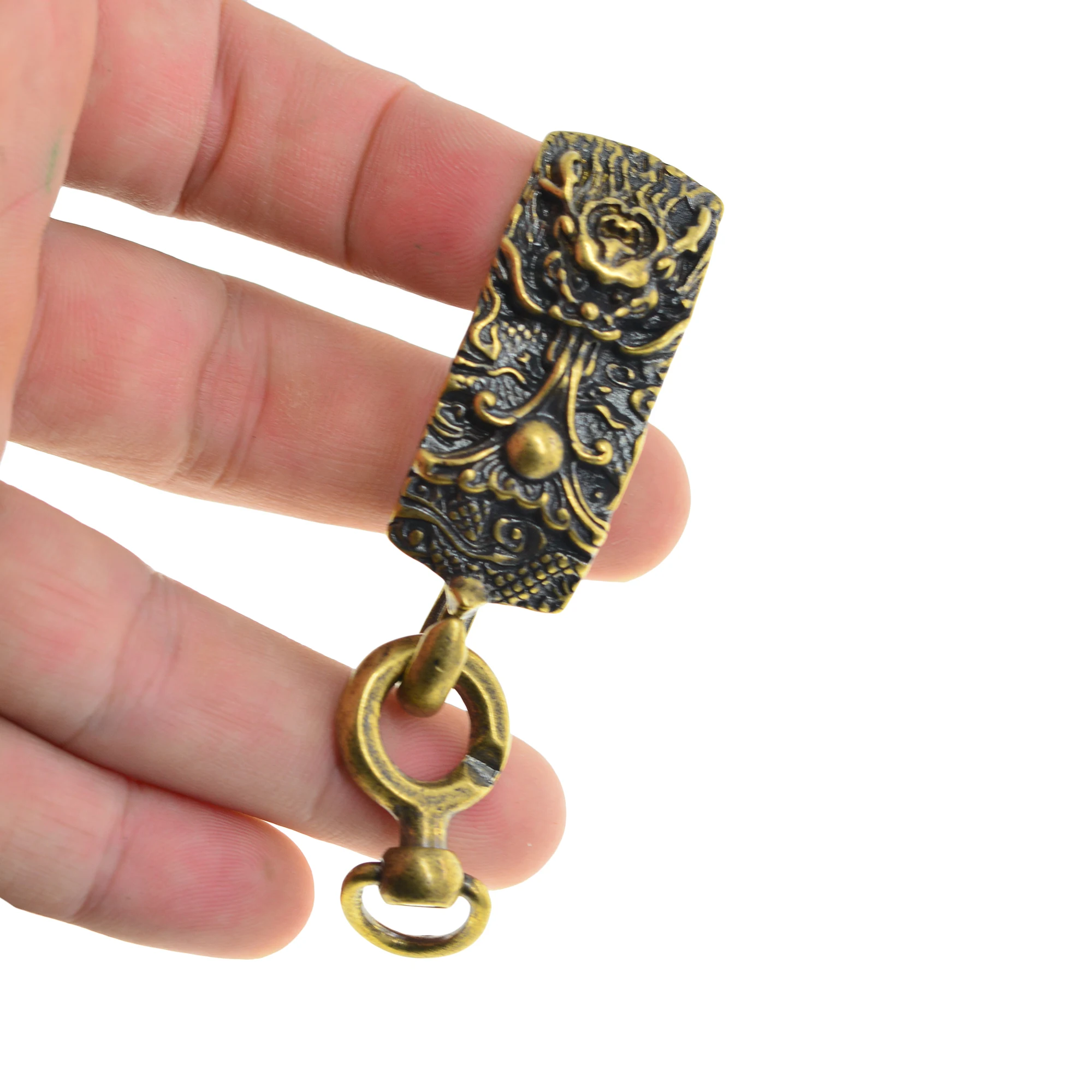 Tibet style retro brass dragon toggle Detachable Quick Release Belt ring clip on keyholder keychain EDC FOB Car key holder