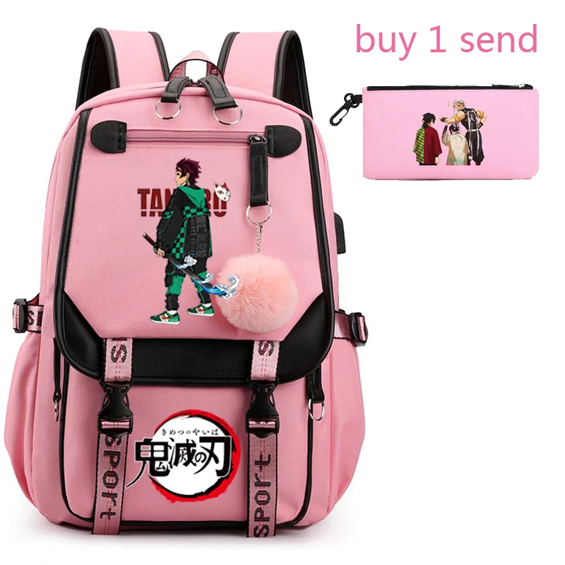 

2022 Demon Slayer children's school bag with hair ball for teenagers boys and girls USB backpack