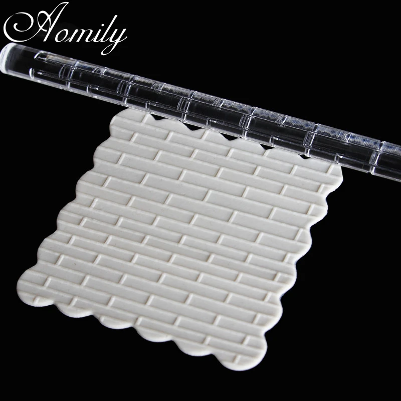 Amoliy Transparent Acrylic Brick Wall Pattern Rolling Pin Polymer Clay Tools DIY Embossing Cake Decorating Tools Chocolate Mold