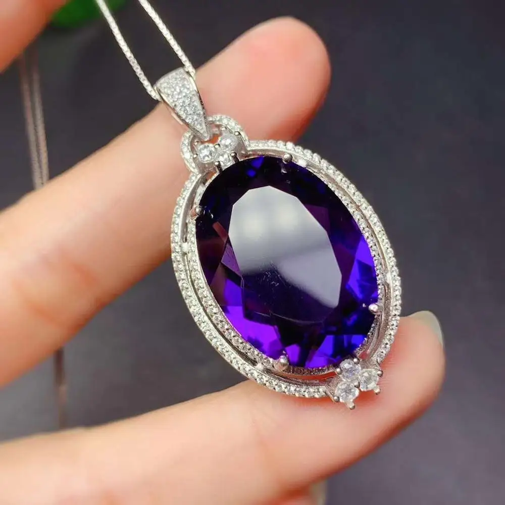 

Amethyst Pendant Natural Real Amethyst necklace Solid S925 Sterling Silver For Women Colour Gem Stone Fine Jewelry