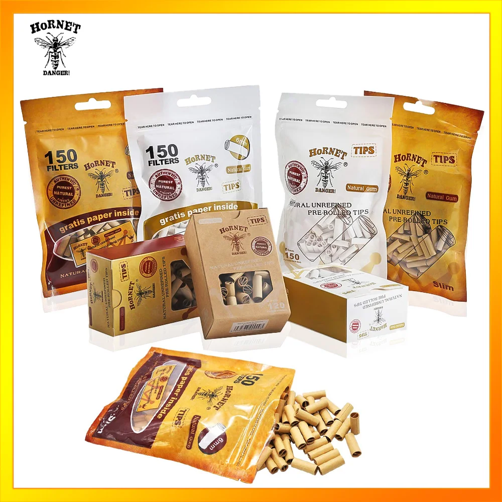 HORNET DANGER-Papier à Rouler Mince, Gomme Naturelle, Pré Roulé, Pointes Naturelles, Non Raffiné, Laguna, 5mm, 6mm, 150 x