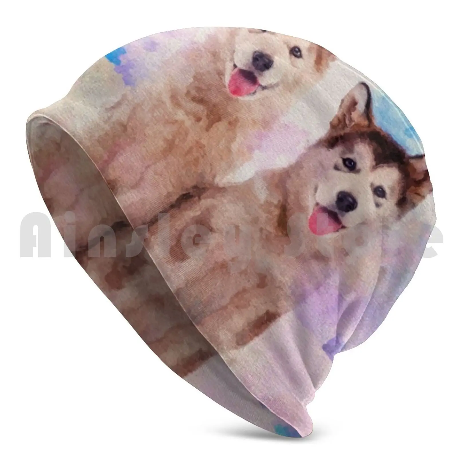 Alaskan Malamute Puppies-Pastels Beanie Hedging Cap DIY Print Cushion Alaskan Malamute Alaskan Dog Puppy Cute Malamute Mal