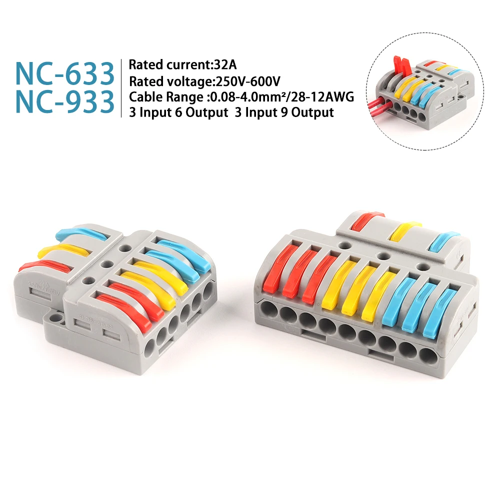 Fast universal wire connector compact Type SPL 3 in 6/9 out splitter plug-in home terminal block 0.08-4.0mm2 28-12AWG