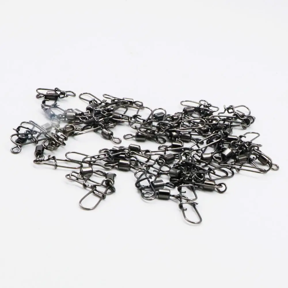 120pcs 6 Size Fishing Accessories Connector Pin Bearing Rolling Swivel Stainless Steel Snap Fishhook Lure Swivel Tackle Box Tool