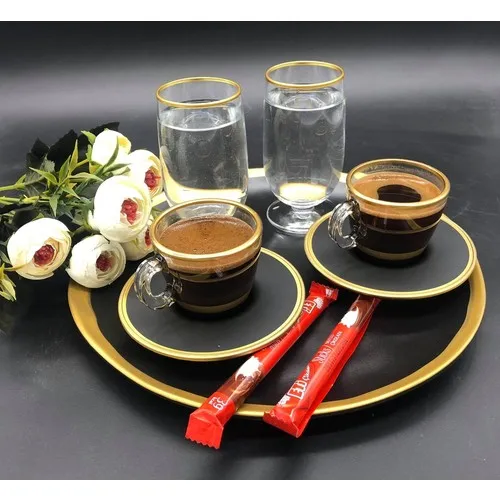 Cns Home Pasabahce Serra Decor Ceramic Tray Glass Turkish coffee Cup 7 Piece 2 Personality