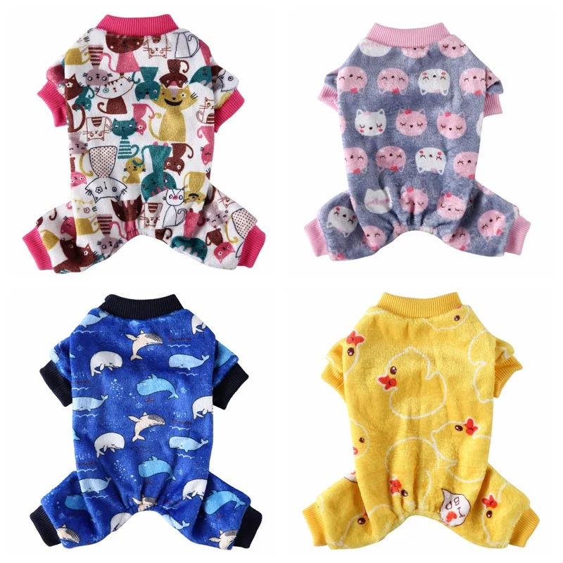 Pet Soft Fleece Pajamas For Small Medium Dogs Cute Animal Pattern Puppy Dogs Cat Clothes Jumpsuit Warm Coats for French Bulldog