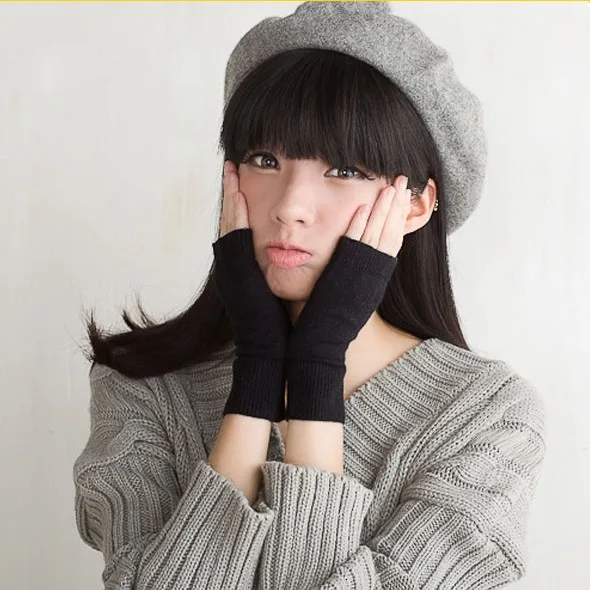 1 Pair Women Solid Cashmere Warm Winter GlovesWinter Gloves Female Fingerless Gloves Women Hand Wrist Warmer Mittens