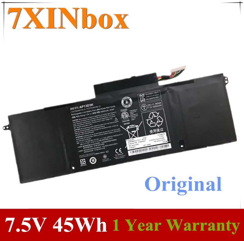 

7XINbox 7.5V 45wh 6060mAh Original AP13D3K Laptop Battery For Acer Aspire S3 S3-392G 1ICP6/60/78-2 1ICP5/60/80-2