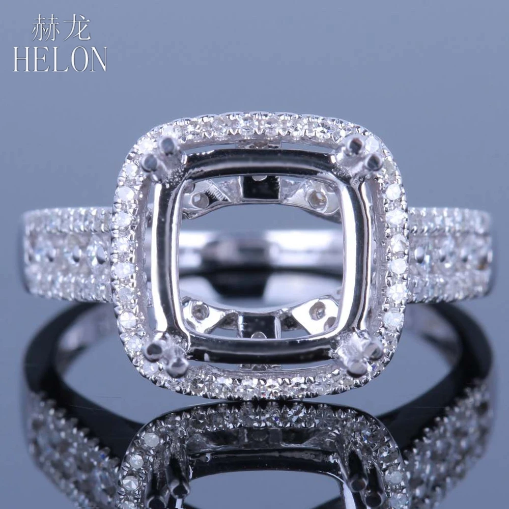 HELON 9X9MM Cushion Solid 14K White Gold 0.52ct Natural Diamond Semi Mount Engagement Wedding Ring Women Gorgeous Fine Jewelry