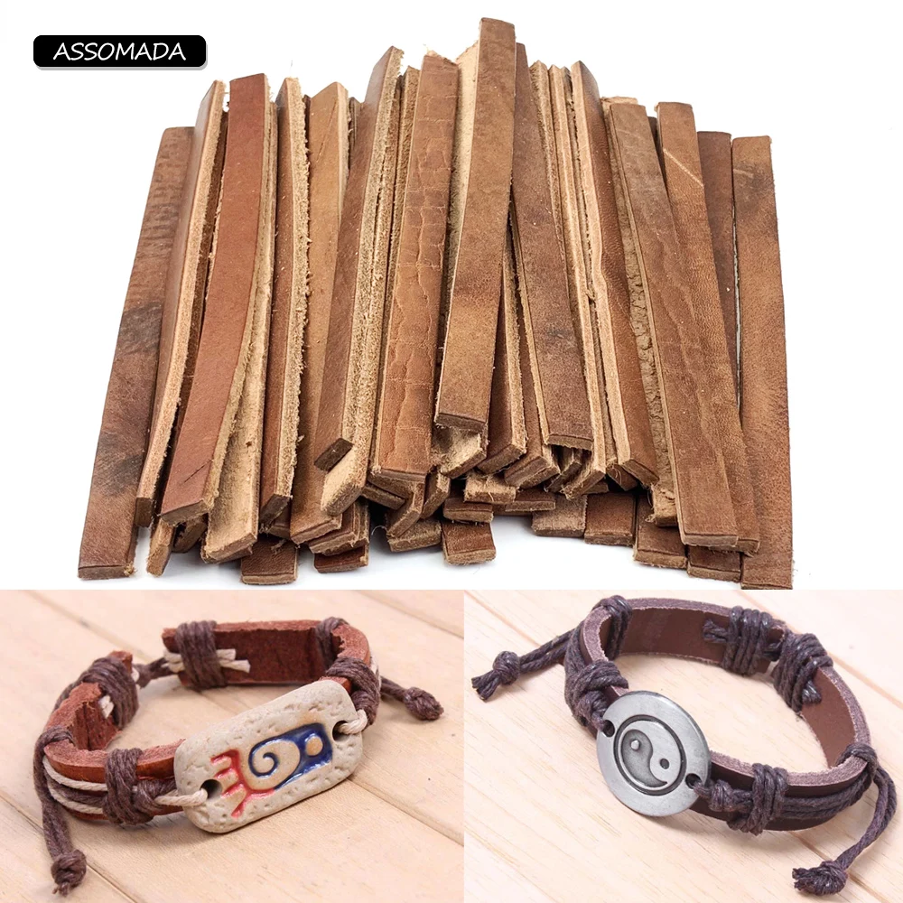 ASSOMADA 5pc Flat Genuine Leather Rope Cord Thickened Cow Leather Rope Necklace Handcraft Bracelet DIY Jewelry Making Accssories