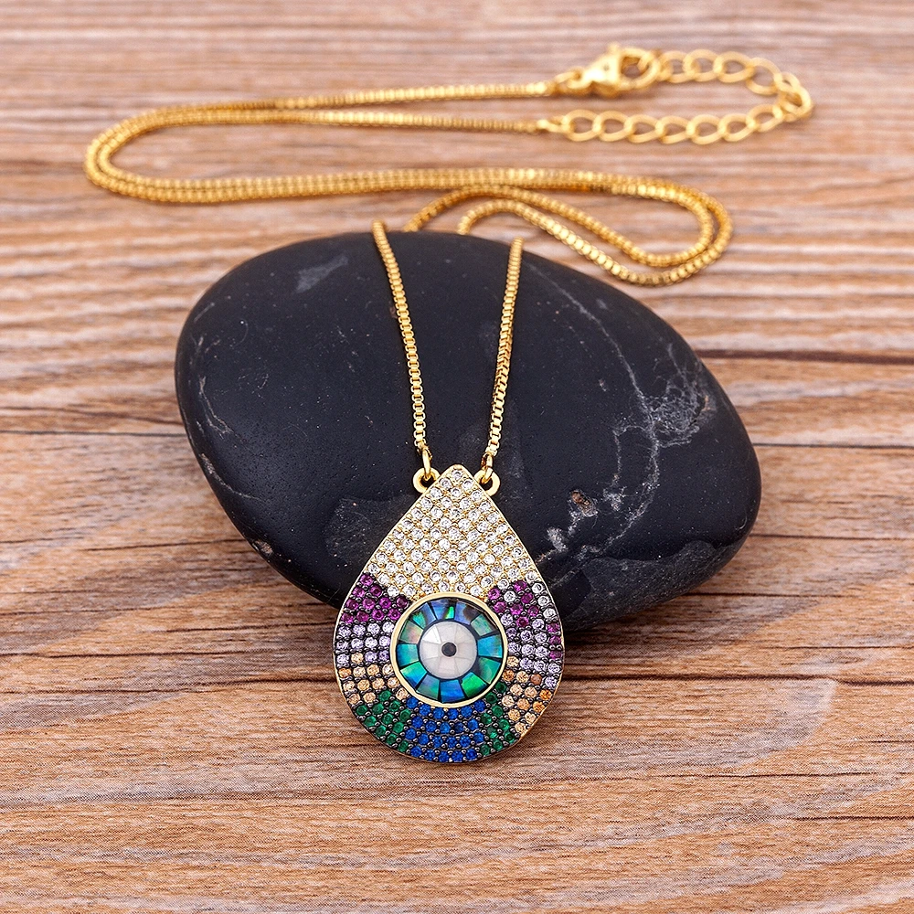 New Design Luxury Whater Drop Shape Pendant Evil Eye Crystal Boho Necklace Copper Zircon Lucky Jewelry Party Wedding Gift