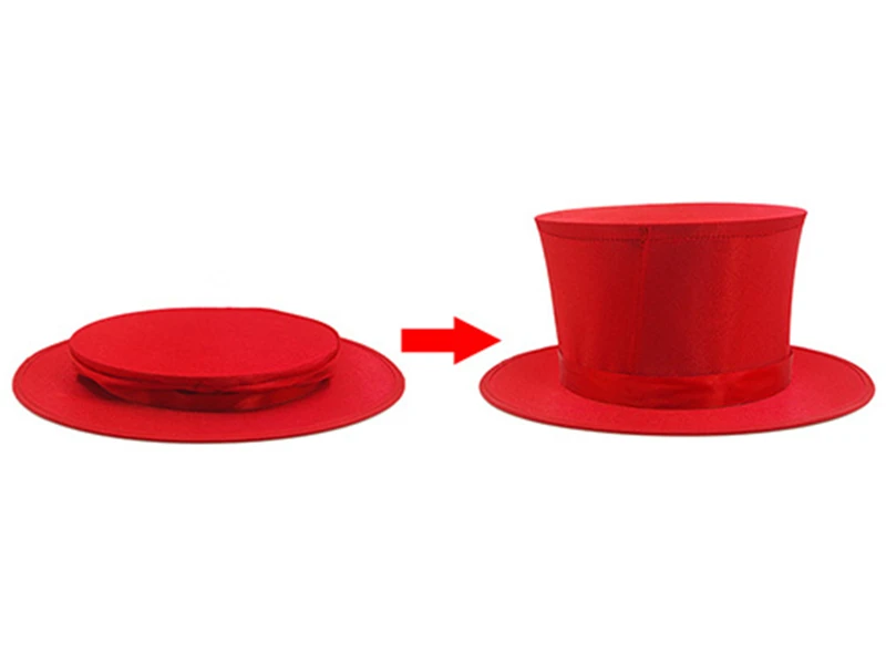 Red Folding Top Hat Spring Magic Tricks Appearing/Vanishing Objects Hat Stage Accessories Gimmick Mentalism Comedy