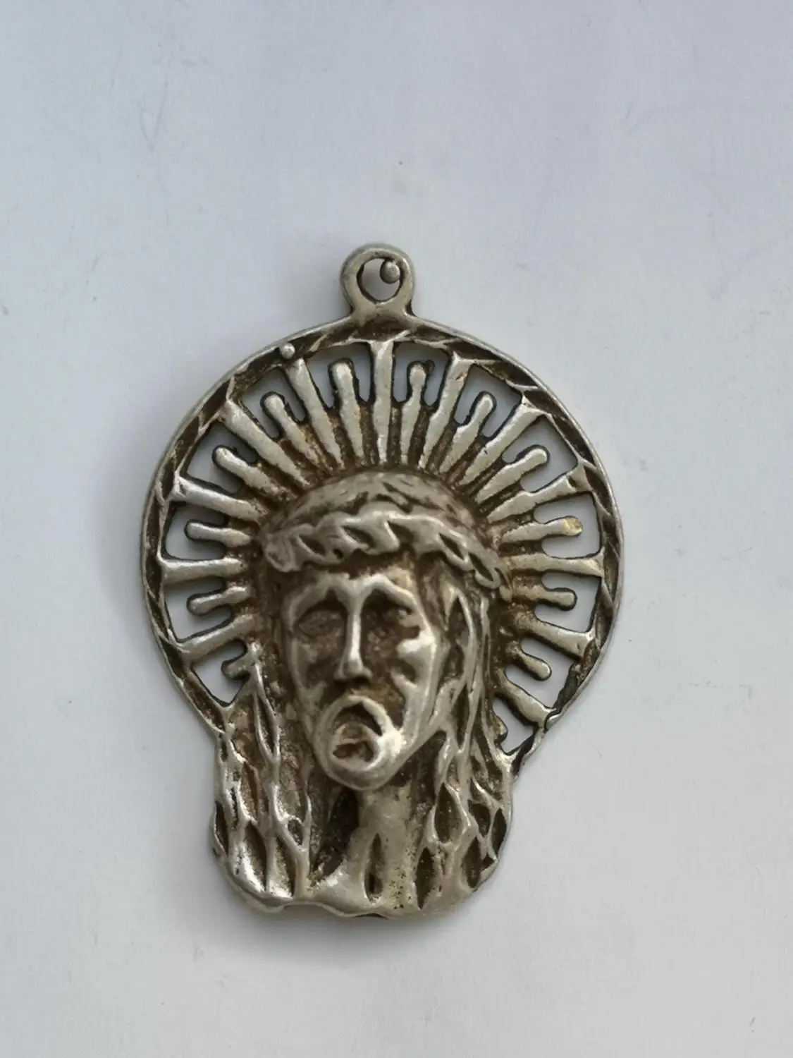 Collected Old Chinese Tibet Silver Carving Jesus Head Amulet Pendant Decoration