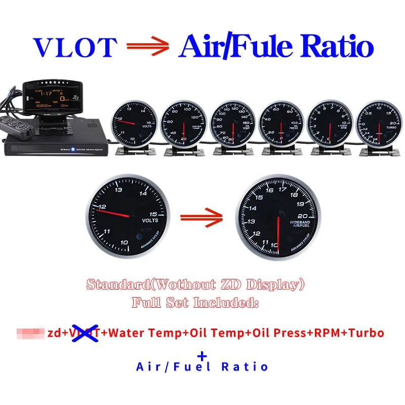 Difi Advance BF Difi Link-systeem zd + 6 meters Volt Watertemperatuur Olietemperatuur Oliedruk Rpm Turbo Boost Gauge