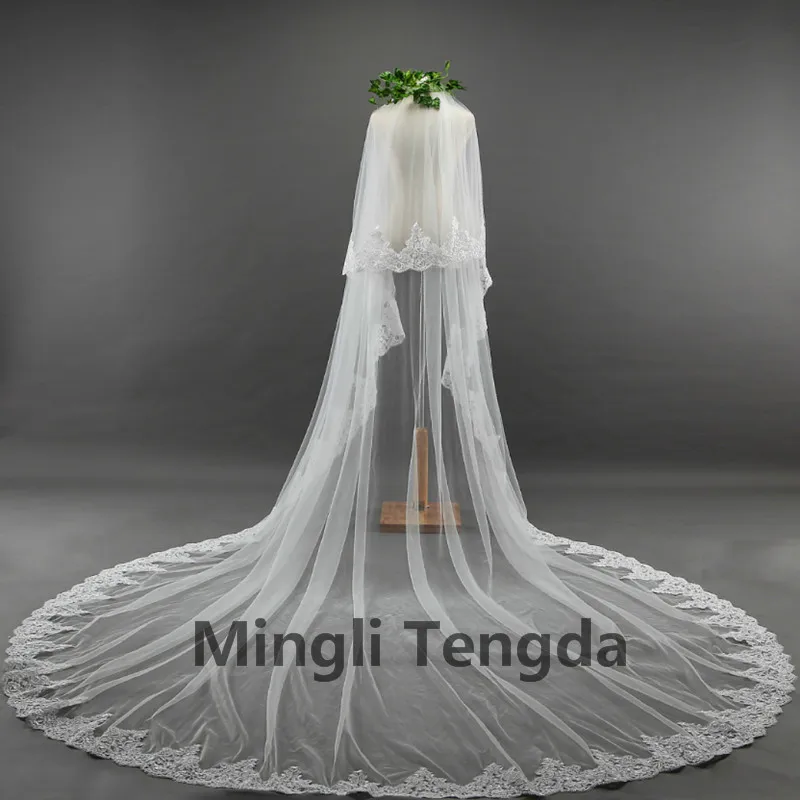 

3.5 Meter Bridal Veil Two layer Wedding Veils veu de noiva Wedding Veil with Comb Wedding Accessories Lace Edge Mingli Tengda