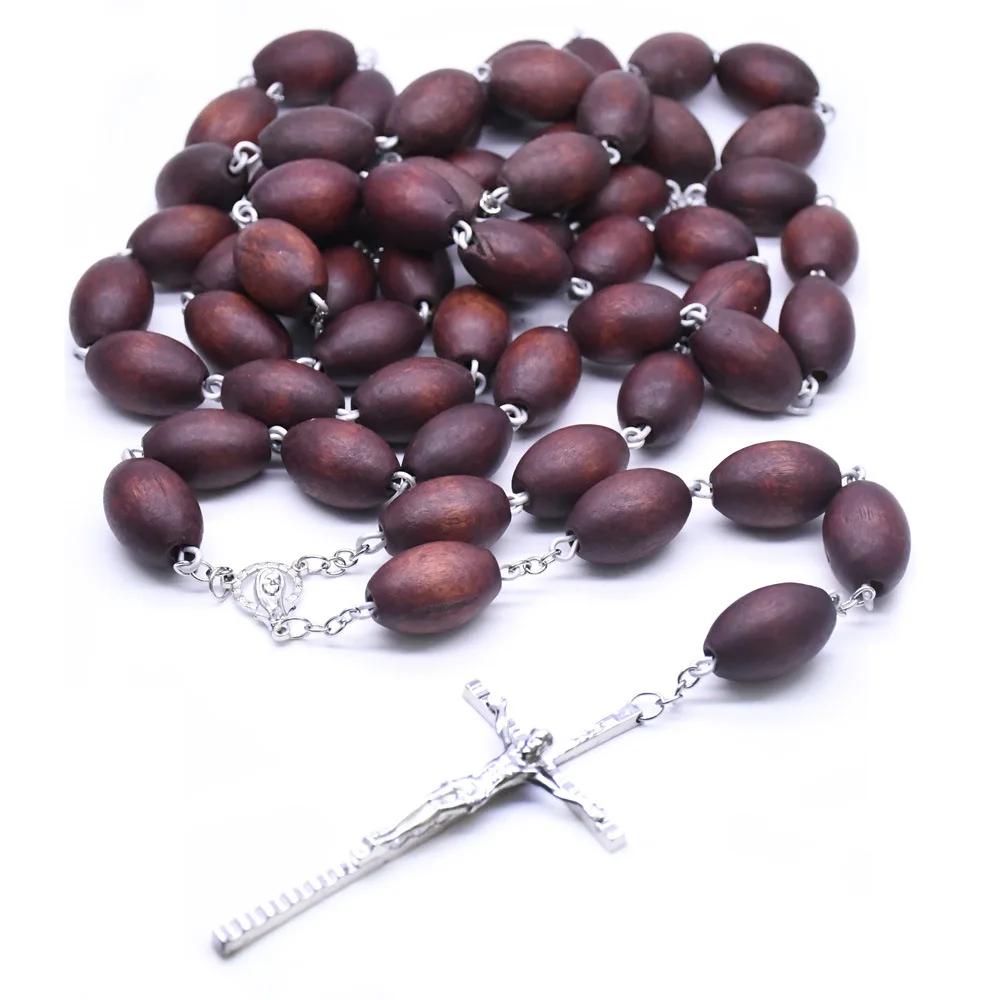 Wine Red Jujube Beads Wall Hanging Rosary Necklace Religious Decoration Catholic Cross Church