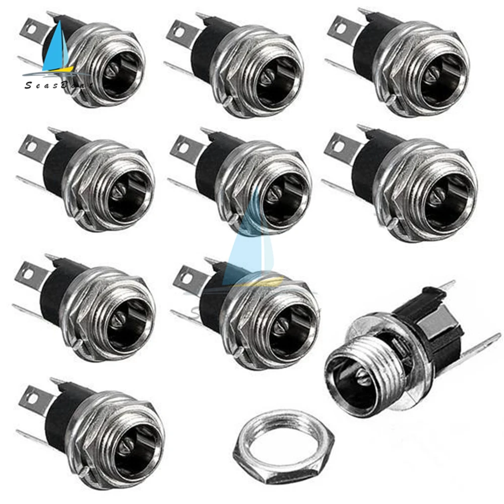 10Pcs 5.5Mm X 2.1Mm 5.5X2.1แหล่งจ่ายไฟ DC ปลั๊กตัวเชื่อมต่อโลหะแผง Mount Socket แจ็คปลั๊กอะแดปเตอร์ DC-022B DC-025M