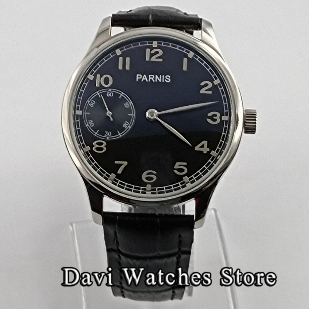 Parnis 44mm Top Mens Watches Black/White Dial 6497 Hand Winding Movement Male Wristwatch