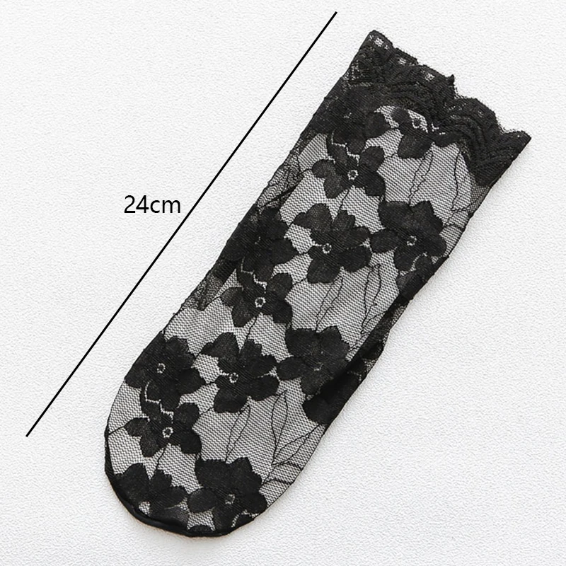 Calcetines de encaje Floral para mujer, medias cortas de malla con agujeros, parte inferior de algodón suave, antideslizantes