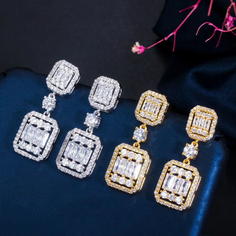 EYER New Fashion Design Geometry Noble White Color Dangle Drop Earring High Quality CZ For Women Charming Decoration In Banquet