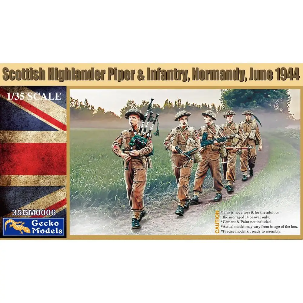 Gecko Models 35GM0006 1/35 Scottish Highlander Piper & Infantry, Normandy,June 1944 - Scale Model Kit