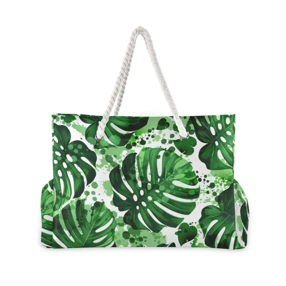 Imagem -02 - Nova Praia Tote Bolsa Moda Feminina Verão Grande Capacidade Tropical Palmeira Monstera Folhas Bolsa de Ombro Superior-bolsa de Compras