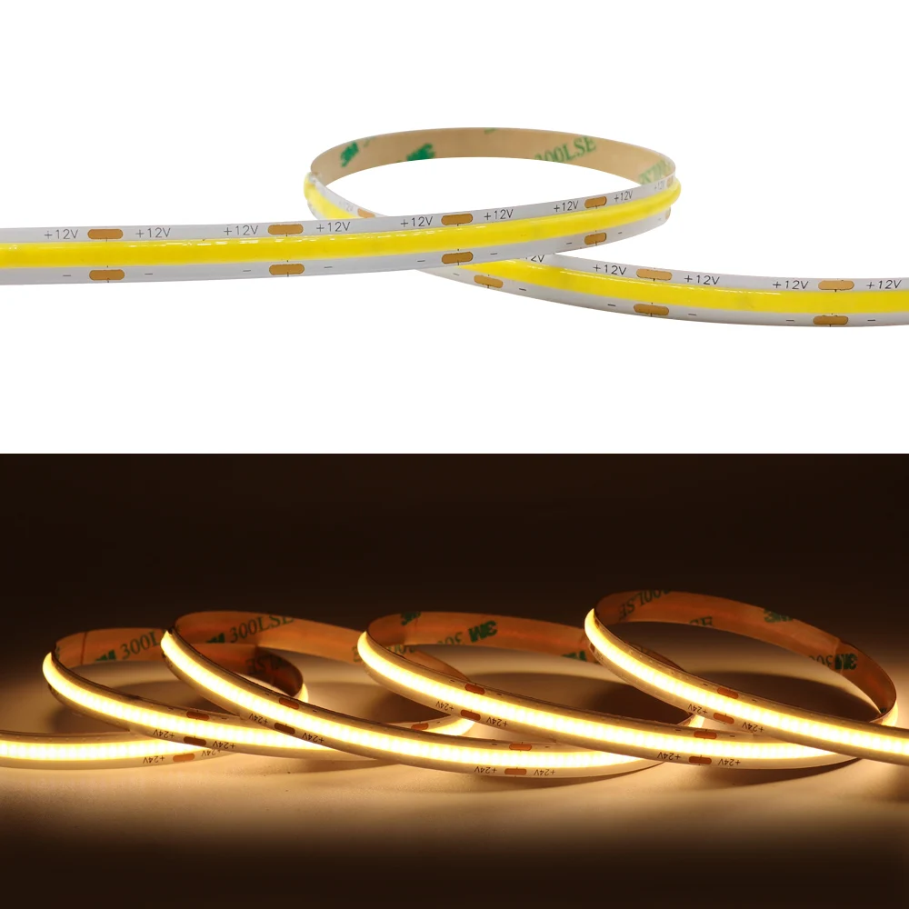 CRI 90 High Brightness 8mm Cuttable Flexible COB LED Strip DC12V 24V Warm Nature Cool White Linear Light Bar Tape for Home Decor