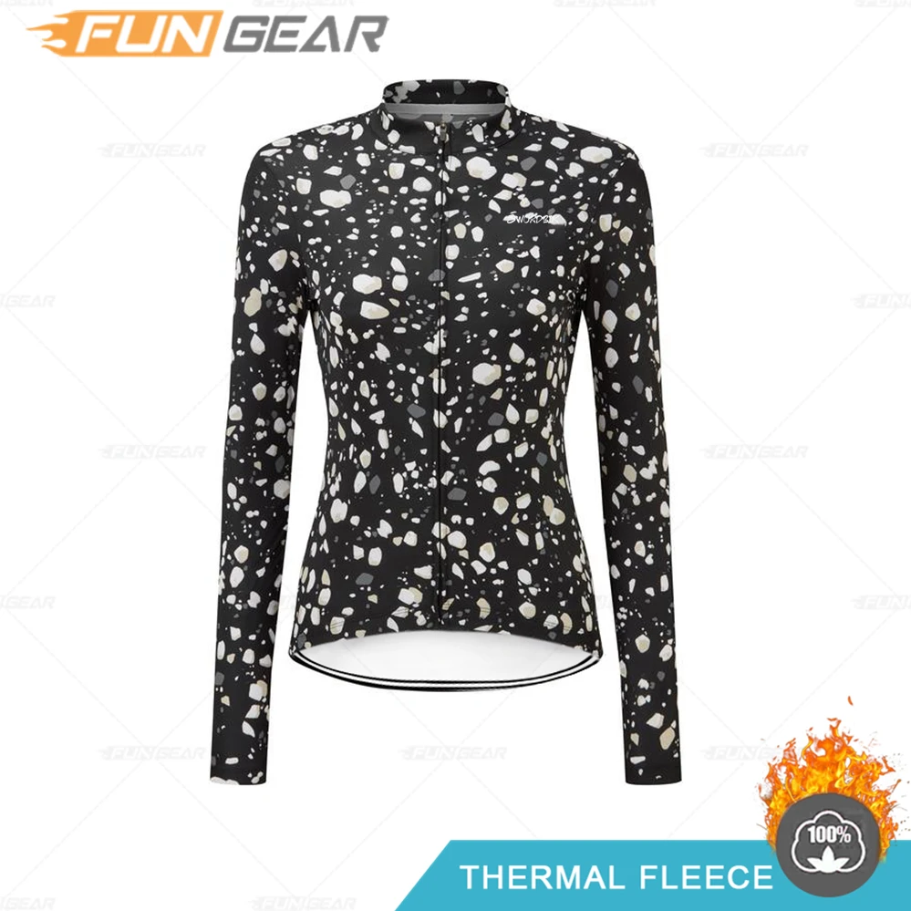 Thermal Fleece Cycling Jersey for Women, Long Sleeve Sweatshirt, Warm Riding Tops, Female Bike MTB Training Uniform, Winter