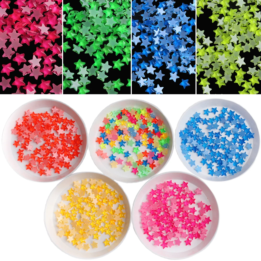 30/100Pcs Mix Color Star Shape Fluorescent Crystal Luminous Non Hotfix Nail Neon Rhinestones Clothes Nail 3D Nail Art Decoration