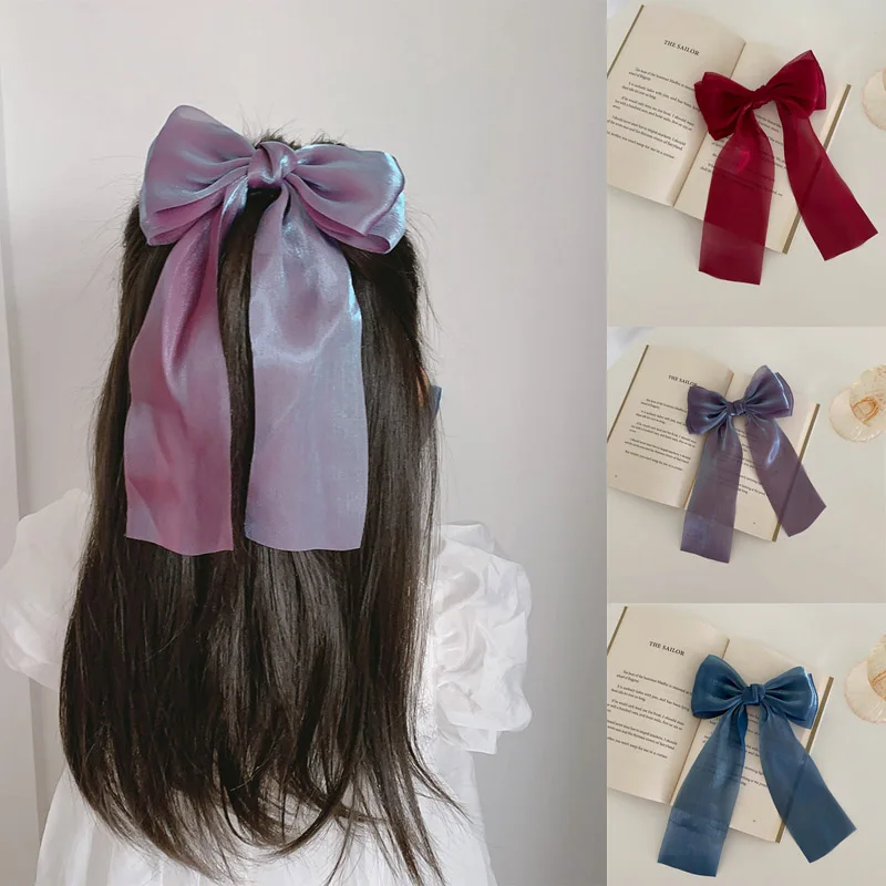 

2021 New Fashion Barrette Bow Hairclip For Woman Bright Silk Yarn Streamers Vintage Hair Rope Hairpin Headwear Hair Accessories