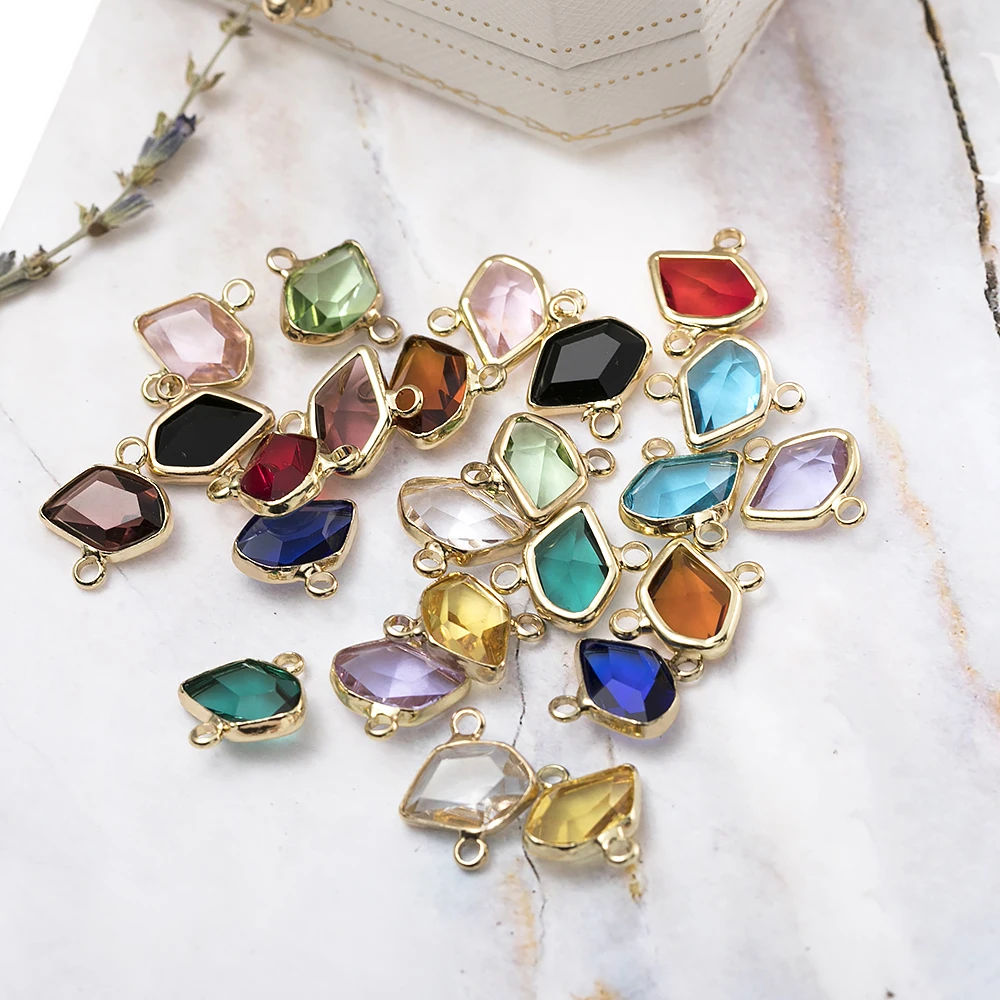 10pcs/lot Colorful Geometric Shape Crystal Connector Pendant DIY Handmade Necklace Bracelet For Jewelry Making Accessories