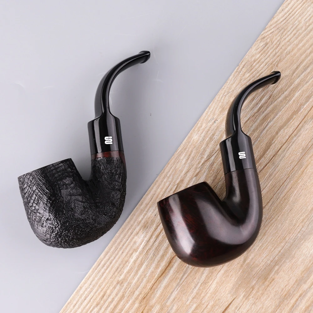 RU-2021 New Creative Carved Briar Wood Pipe Handmade Pipes Bent 9mm Portable Smooth Tobacco Pipes Gift Smoke Accessory aa0135