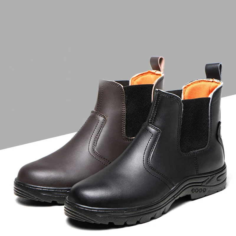 plus size mens casual steel toe caps work safety boots genuine leather worker shoes tooling security boot ankle botas seguridad