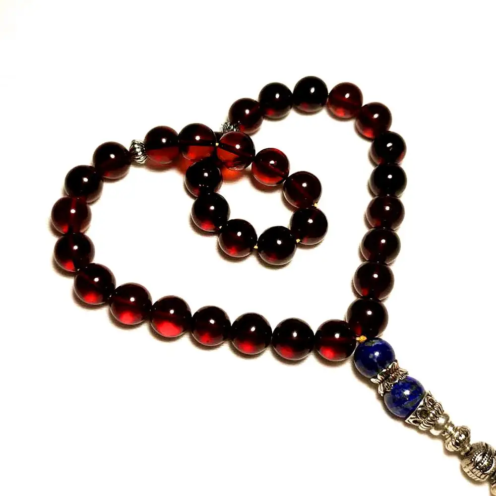 New 100% Natural Amber stone Maroon 8mm+ Beads Muslim Taisbyha Rosary lapis lazuli S925 Accessories Tassel style Free Shipping