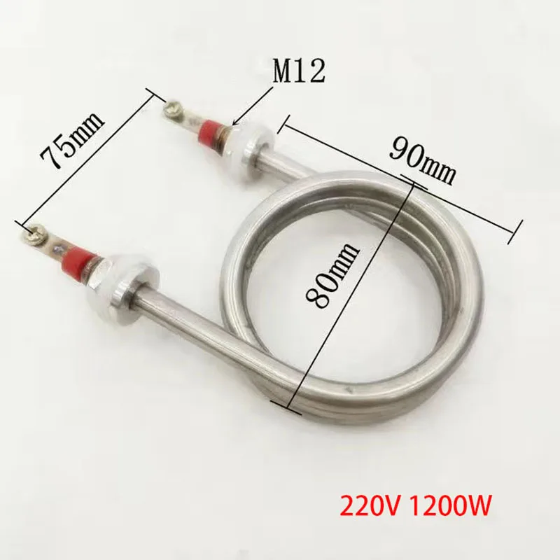 220v 1200w Water Heating Element M12 Thread Spiral Heater SS304 Immersion Tubular Screw in Heater