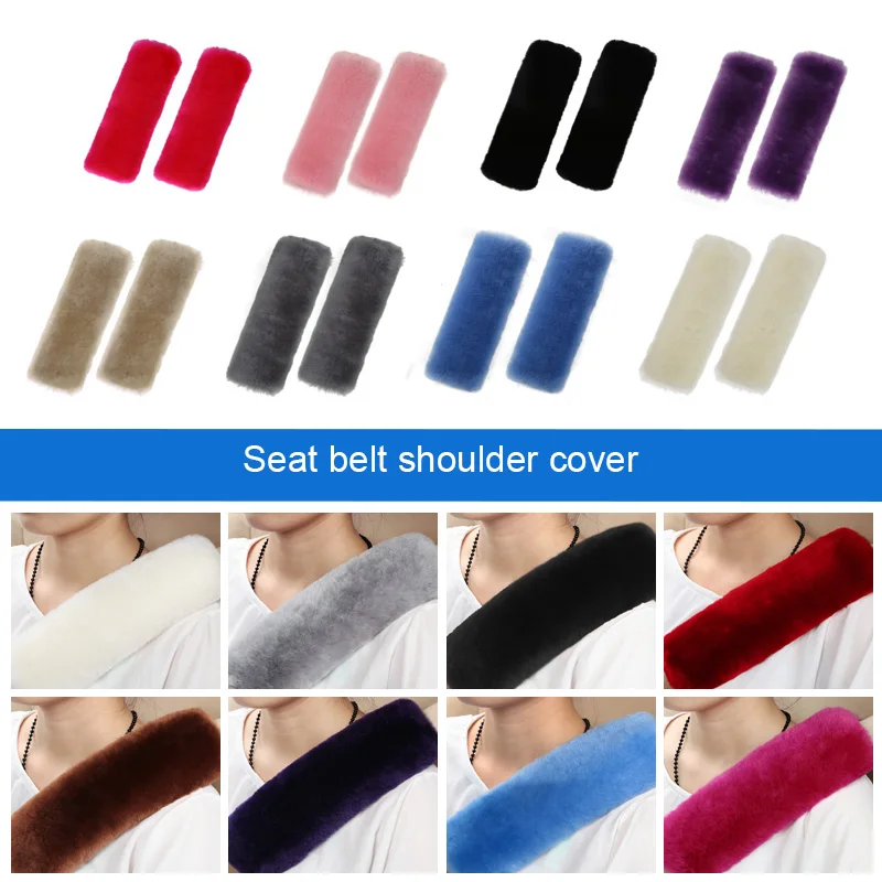 1pcs Soft Australian Pure Wool Car Seatbelt Cover Sheepskin Seat Belt Pillow Pad Safety Strap Cover Shoulder Pad Car Accessories