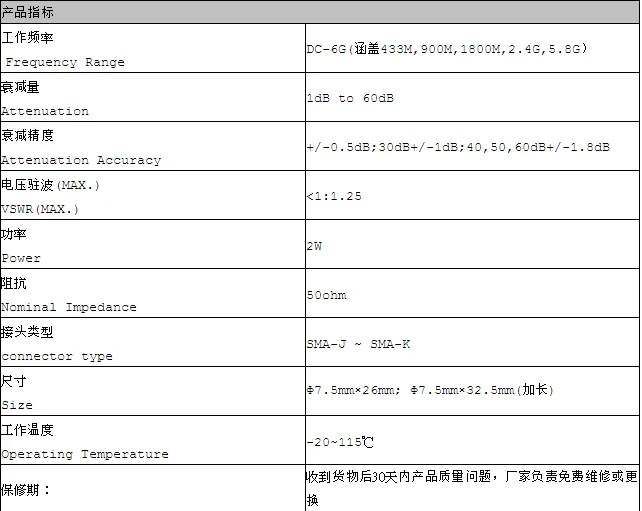 SMA المخفف تايوان سو عالية الدقة RF6G8G المخفف SMA-JK الذكور والإناث RF المخفف 1-60DB