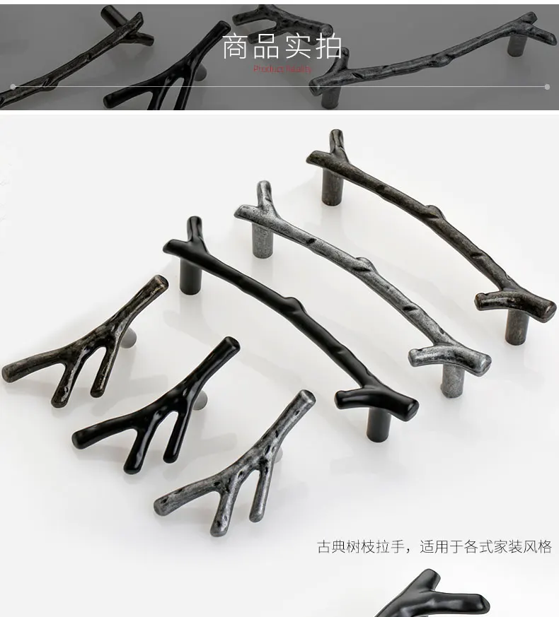 YUTOKO Knöpfe Tür Zieht Hardware Mode Baum Zweig Möbel Griff 96mm 128mm Schwarz Silber Bronze Küche Schrank Griffe – Detail 6