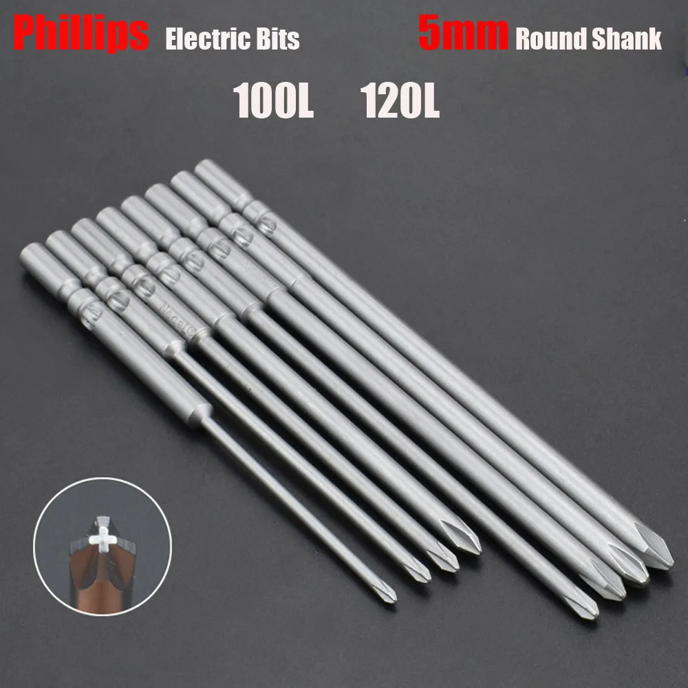 

4PCS Phillips Electric Screwdriver Bit 100mm 120mm Length Magnetic S2 Alloy Steel 5mm Round Shank Screwdriver Bit PH0 PH1 PH2