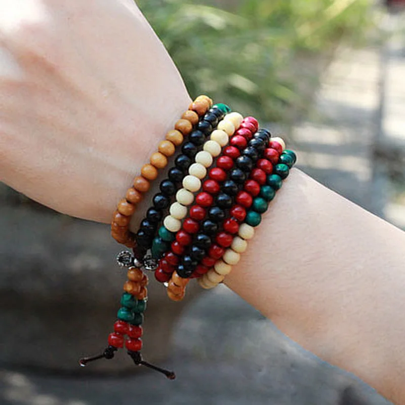 Ethnic style 216 beads 6mm natural colorful sandalwood Buddhist meditation bead bracelet sandalwood rosary ladies bracelet